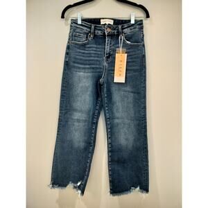 Risen PSC21137 Jeans Size 3/26 High Rise Cropped Straight Frayed Hem